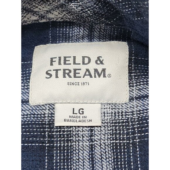 Field & Stream Men’s Button Up Flannel Blue Black  Gray Plaid Size L - Picture 3 of 7